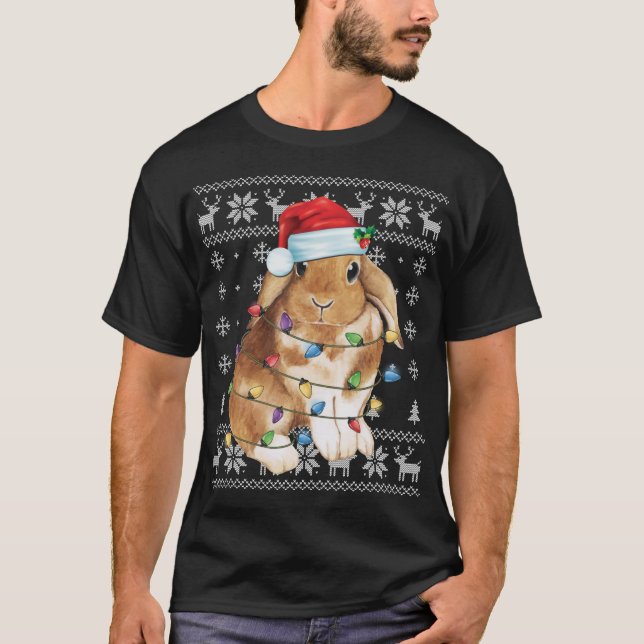 Camiseta Bunny Rabbit Natal Feio Sweater Engraçado Xmas Tre (Frente)