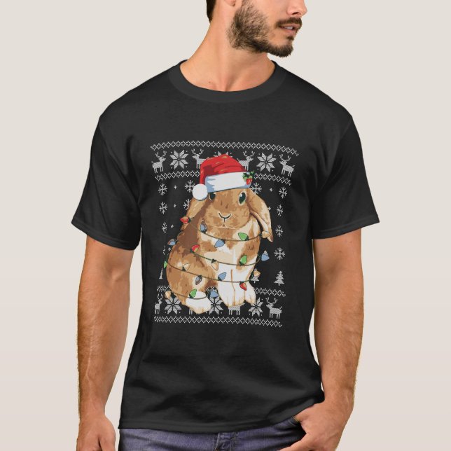 Camiseta Bunny Rabbit Natal Feio Sweater Engraçado Xmas Tre (Frente)