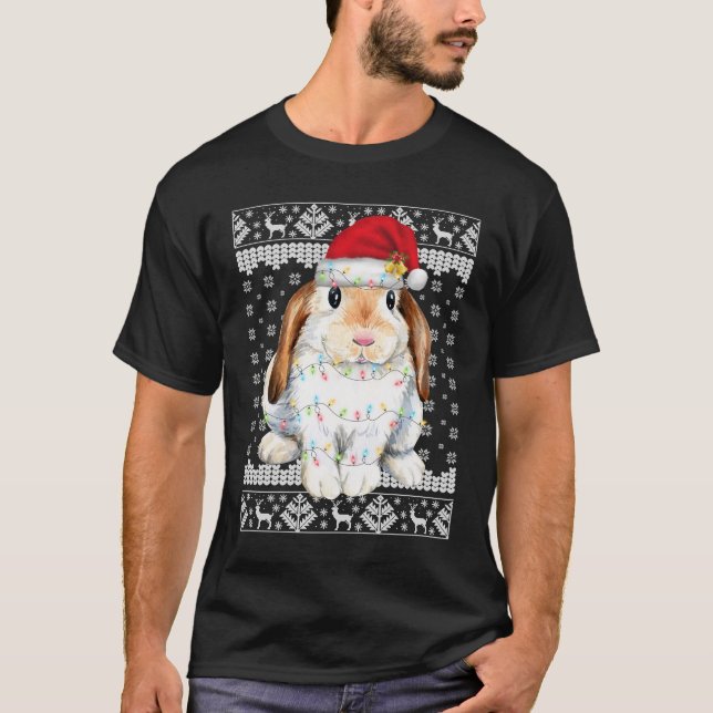 Camiseta Bunny Rabbit Natal Feio Sweater Engraçado Xmas Tre (Frente)