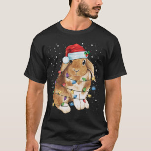 Camiseta Bunny Rabbit Natal Luz Santa Hat Engraçado Xmas
