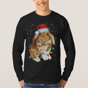 Camiseta Bunny Rabbit Natal Luz Santa Hat Engraçado Xmas