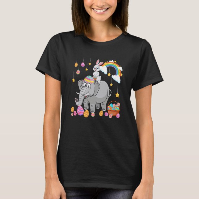 Camiseta Bunny Riding Elephant Easter Day Costume Hunting E (Frente)