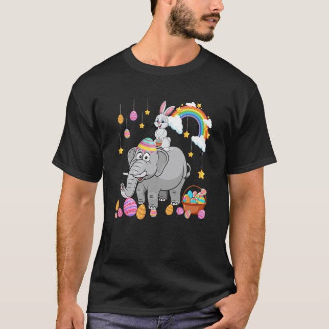 Camiseta Bunny Riding Elephant Easter Day Costume Hunting E (Frente)