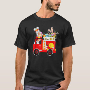 Camiseta Bunny Riding Firetruck Easter Day Firefighter Happ