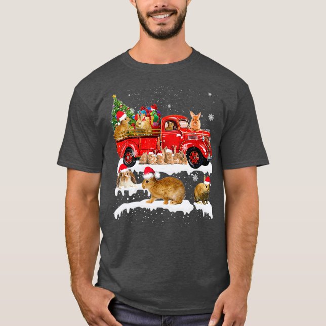 Camiseta Bunny Riding Red Truck Xmas Feliz Natal (Frente)