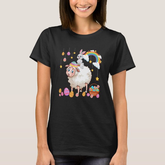 Camiseta Bunny Riding Sheep Easter Day Costume Farmer Hunti (Frente)