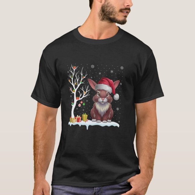 Camiseta Bunny Santa Hera Árvore Festiva Luz Natal Pajam (Frente)