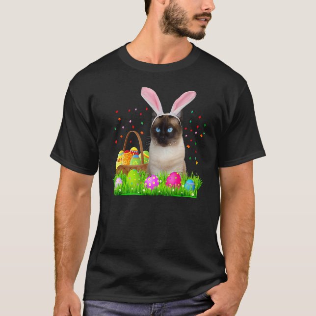 Camiseta Bunny Siamese Cat Funny Páscoa Siamese Cat Lover (Frente)