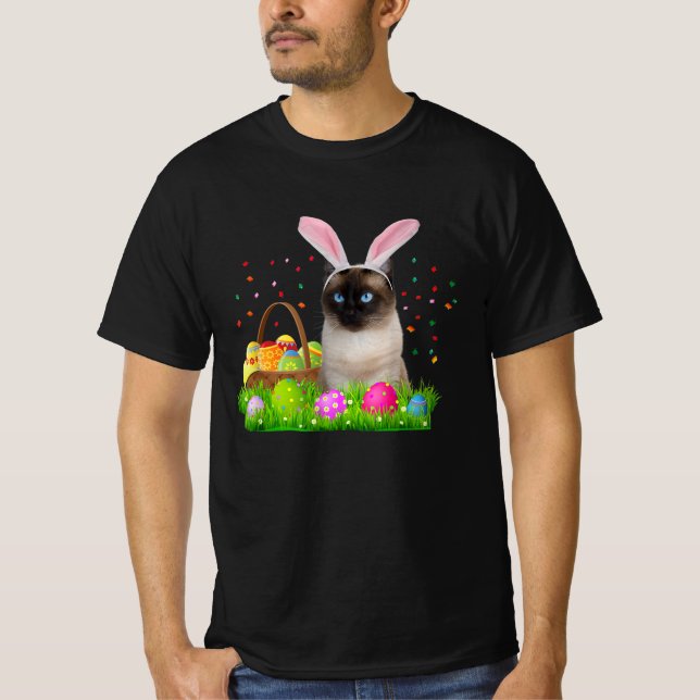 Camiseta Bunny Siamese Cat Funny Páscoa Siamese Cat Lover G (Frente)