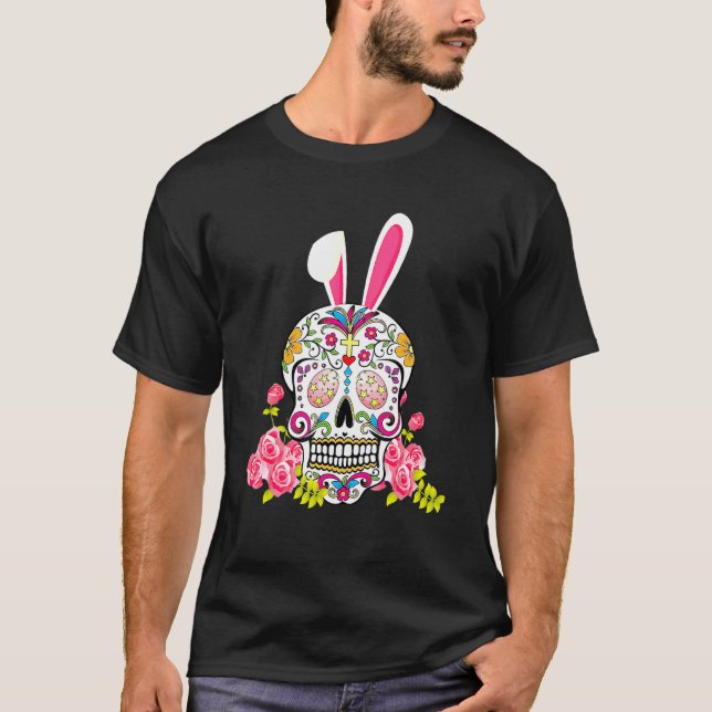 Camiseta Bunny Sugar Skull Felz pascoa Correspondente à Sk  (Frente)