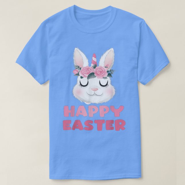 Camiseta Bunny Unicorn com Felz pascoa de flores dizendo pa (Frente do Design)