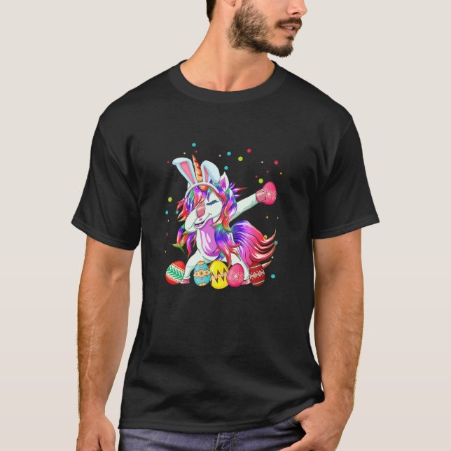 Camiseta Bunny Unicorn Dabbing Easter Oift Para Raparigas (Frente)