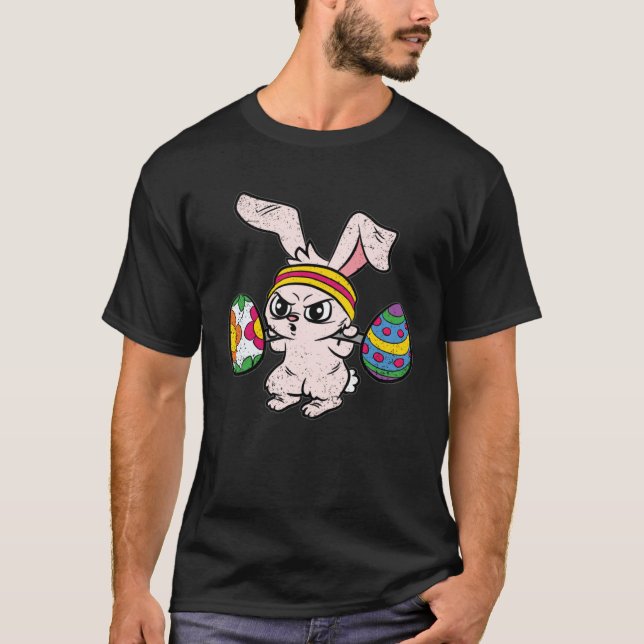 Camiseta Bunny Weight Lifting Easter Cute Gym Workout Fitne (Frente)