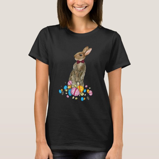 Camiseta Bunny With Necktie Happy Easter Sayings Egg Cute B (Frente)