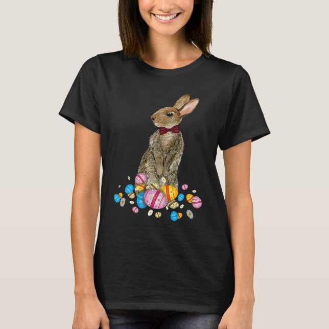 Camiseta Bunny With Necktie Happy Easter Sayings Egg Cute B (Frente)