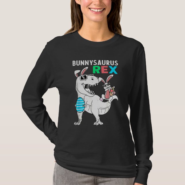 Camiseta Bunnysaurus Easter Bunny Riding Dinosaur T Rex Egg (Frente)