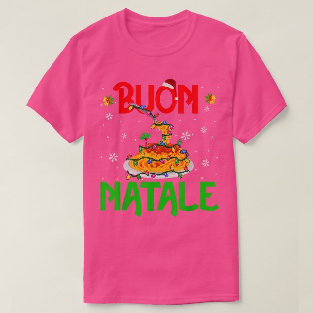 Camiseta Buon Natale Christmas Lights Santa Spaghetti Itali (Frente do Design)