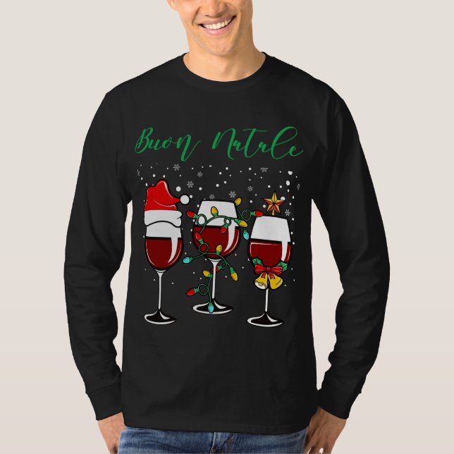 Camiseta Buon Natale Festive Wine Glass Italiano (Frente)