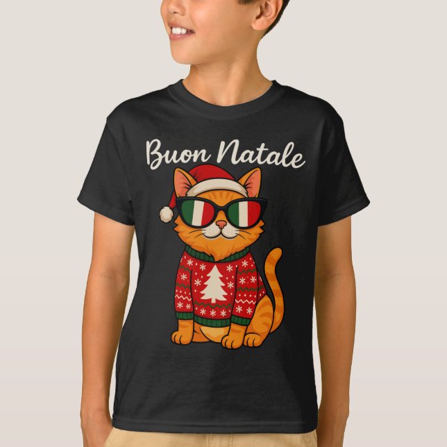 Camiseta Buon Natale Italian Cat Christmas, Italy Pride Hol (Frente)