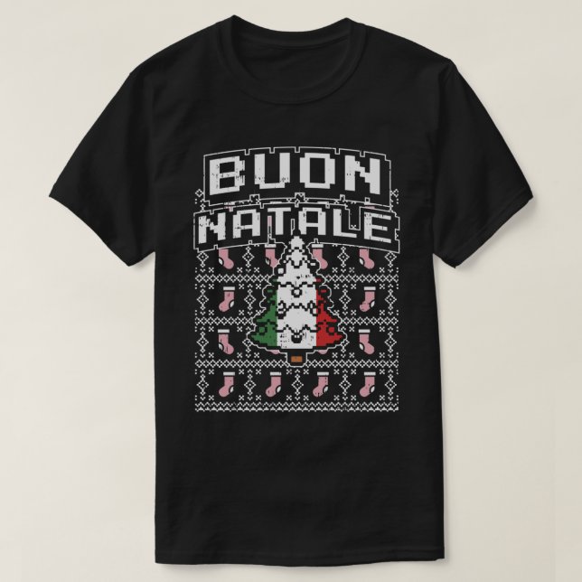 Camiseta Buon Natale Italiana, Árvore de Natal Feia, Itália (Frente do Design)
