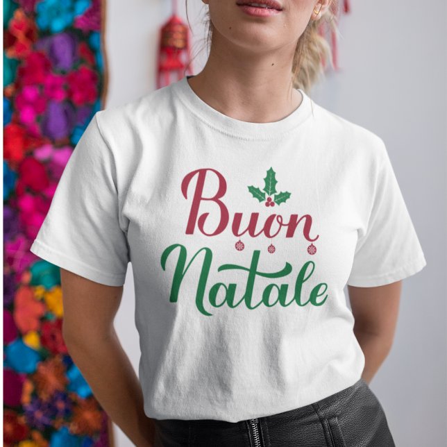 Camiseta Buon Natale Italiana Feliz Natal Holly (Criador carregado)