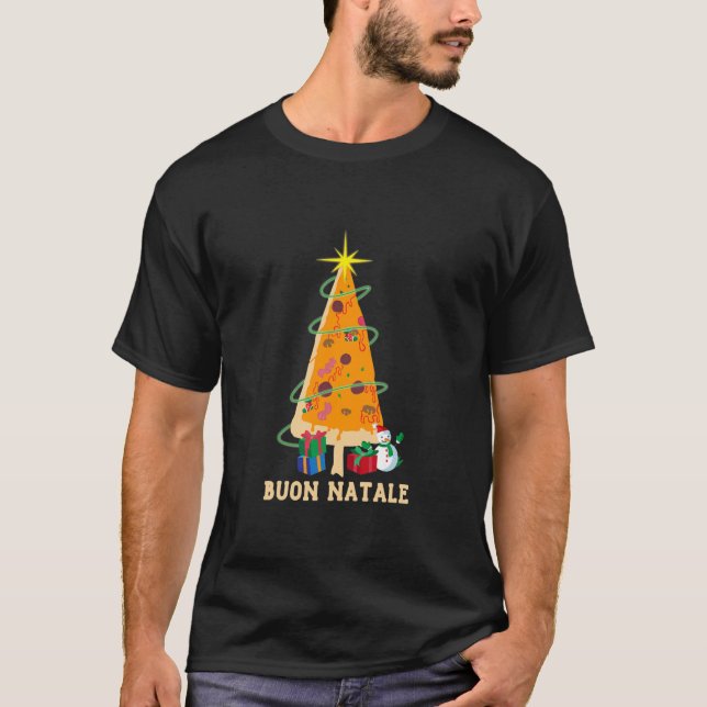 Camiseta Buon Natale Pizza Árvore de Natal Italiano (Frente)