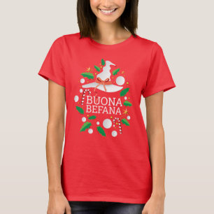 Camiseta Buona Befana Bruxa de Natal Italiana, branca