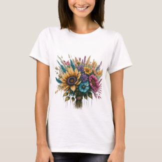 Camiseta "Buquê Arco-Íris de Blooms"