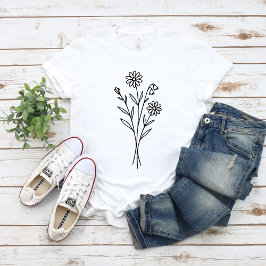 Camiseta Buquê Botânico de Flores Silvestres Minimalista em