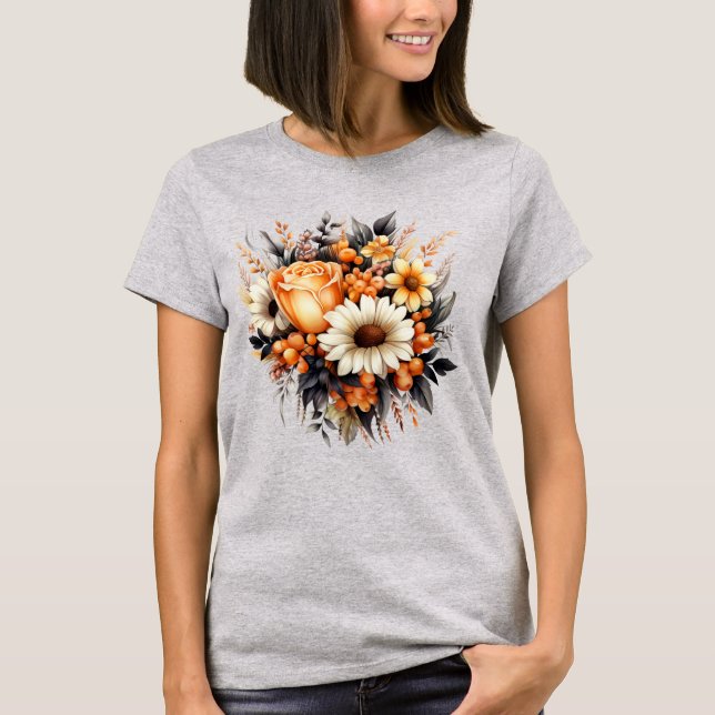 Camiseta Buquê da Cinza amarela laranja (Frente)