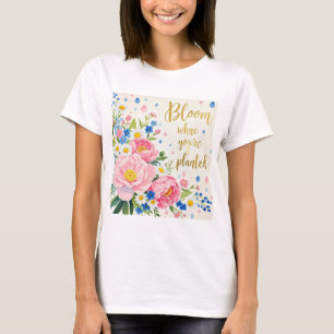 Camiseta Buquê de aquarela vibrante de peonias, margaridas