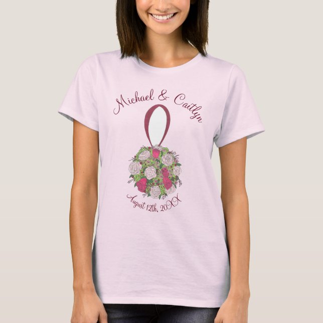 Camiseta Buquê de Casamento de Noiva Floral Rosa Personaliz (Frente)