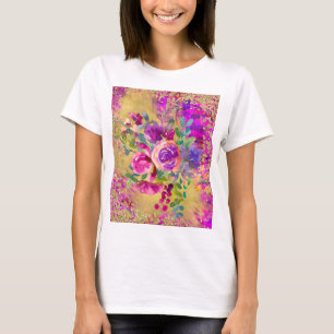 Camiseta Buquê de flor de aquarela rosa com framboesa
