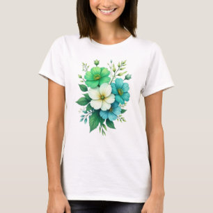 Camiseta Buquê de Flores Brancas Azuis-57453