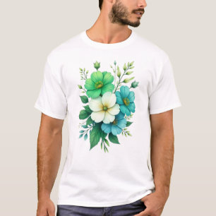 Camiseta Buquê de Flores Brancas Azuis-57453