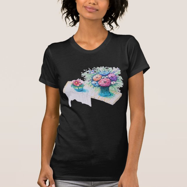 Camiseta Buquê de flores colorido e vibrante. (Frente)