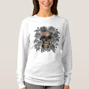 CAMISETA BUQUÊ DE FLORES CRÂNIO PRETO E BRANCO