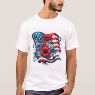 Camiseta Buquê de Flores da Bandeira Americana do Dia da Me