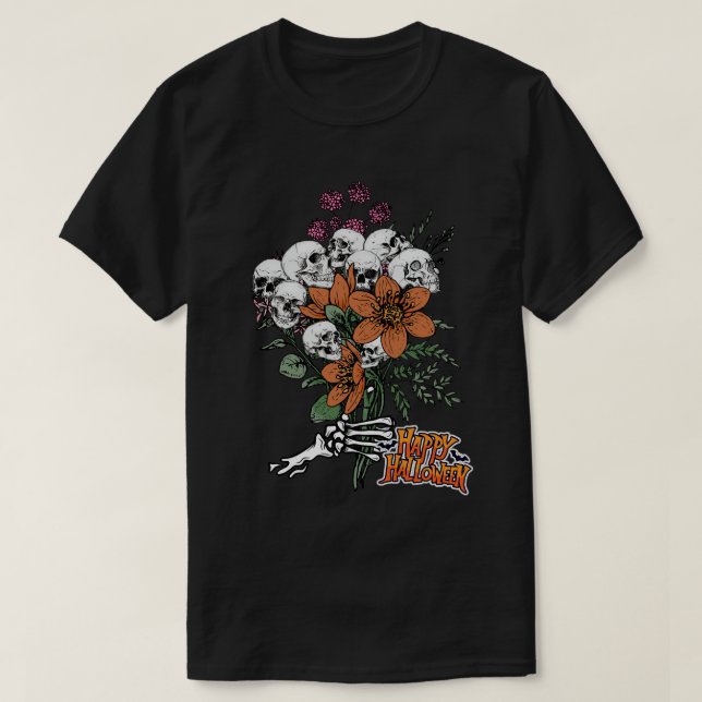 Camiseta Buquê de Flores Feliz Halloween (Frente do Design)