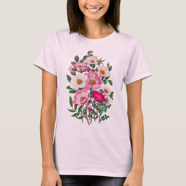 Camiseta Buquê de Flores Rosa Selvagem e Branca (Frente)