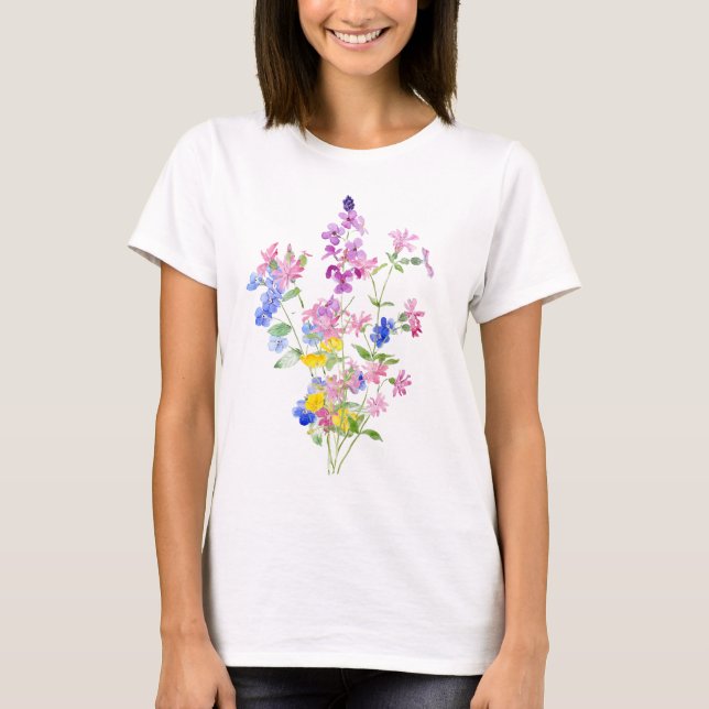 Camiseta buquê de flores silvestres amarelo-rosa (Frente)