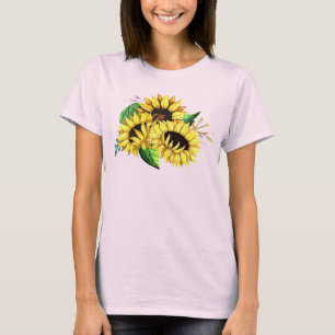 Camiseta Buquê de Girassóis Amarelos em Aquarela