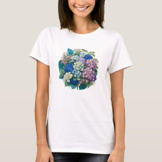 Camiseta Buquê de Hydrangeas Blue Tshirt rosa