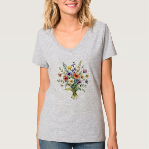 Camiseta Buquê de Jardim de Flores Silvestres Shabby Chic C