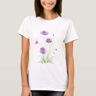 Camiseta buquê de margarida roxa pintado à mão