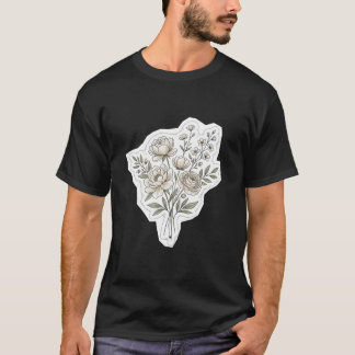 Camiseta Buquê de Peônia Vintage e Flores Silvestres