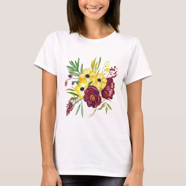 Camiseta Buquê de Peony de Aquarela (Frente)
