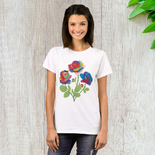 Camiseta Buquê de Rosas Arco-Íris Pop Art Floral
