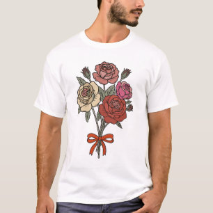 Camiseta Buque de Rosas Românticas Clássicas com Fita Verme