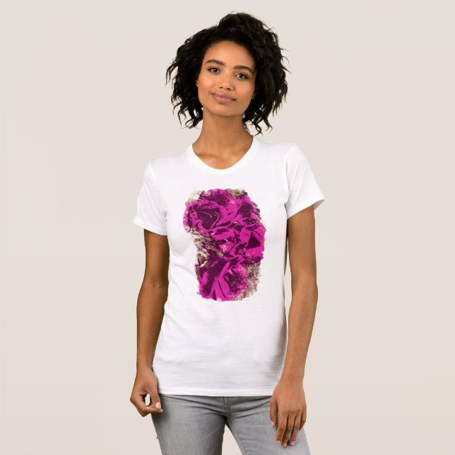Camiseta Buquê de Rosas Roxos Aquarela (Frente Completa)